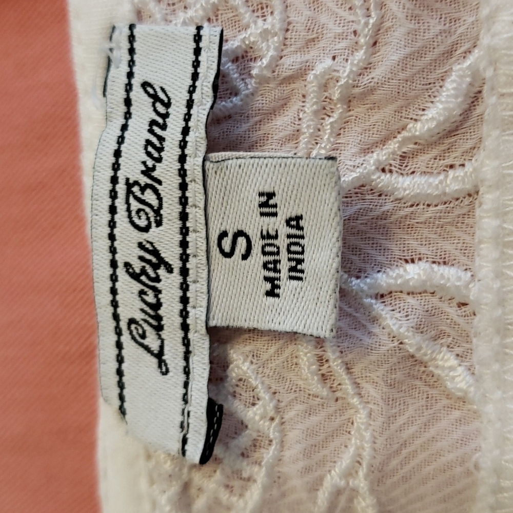Lucky Brand White  Embroidered Lacy Top Cold Shoulder Feminine Blouse Summer - Picture 3 of 16